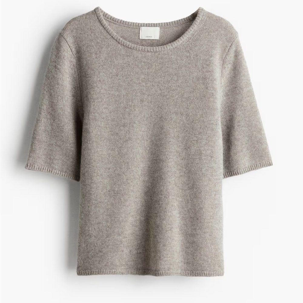 H&M Cashmere Beige Knit Short Sleeve Sweater